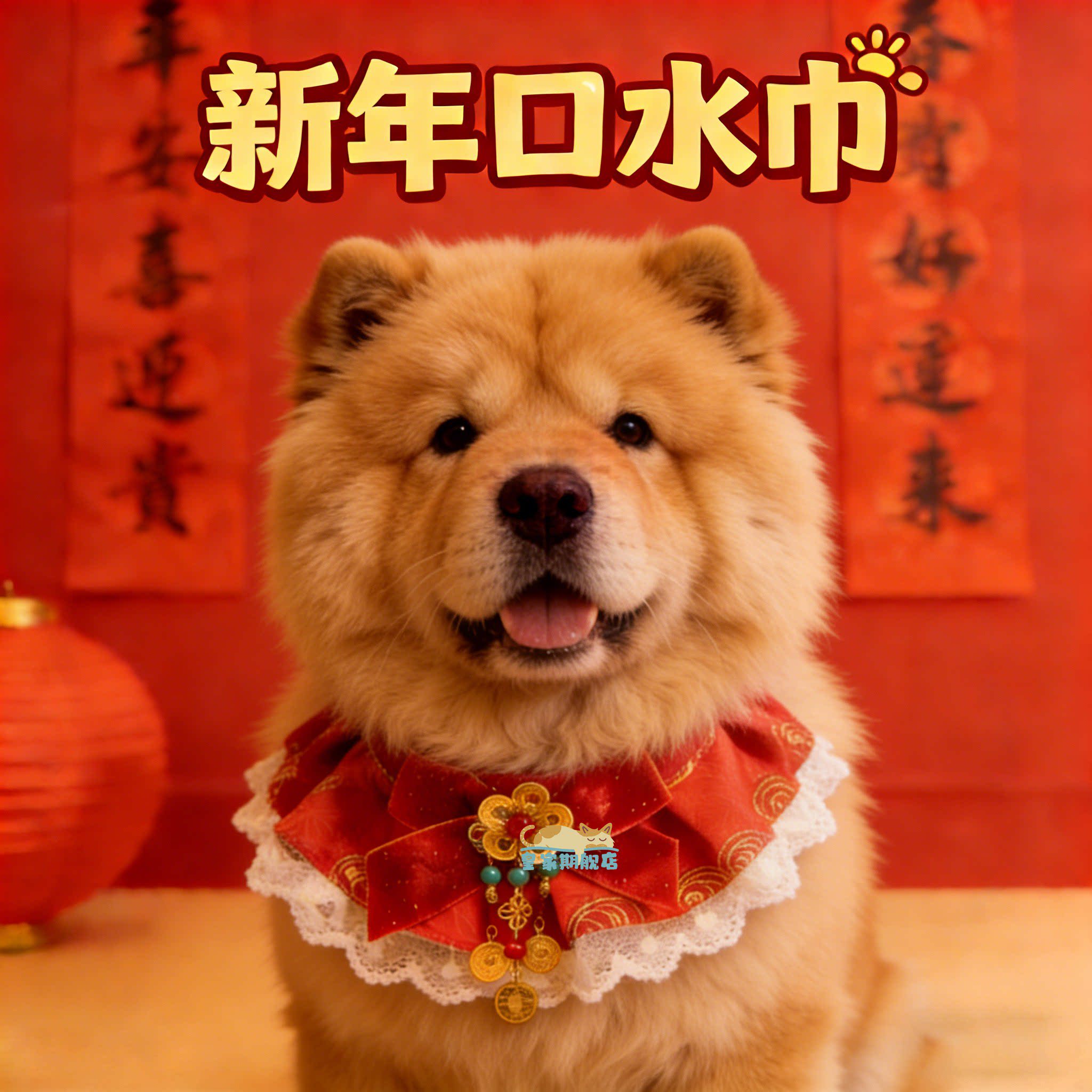 松狮犬专用狗狗新年围脖大型犬宠物过年春节装饰品配饰围兜口水巾