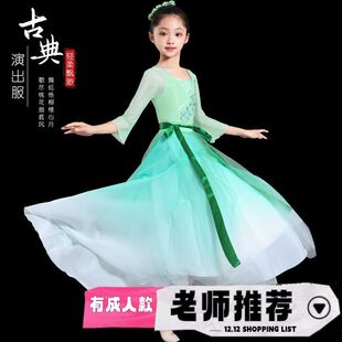 儿童古典舞演出服飘逸中国舞艺考大摆裙雨涧春行图舞蹈服