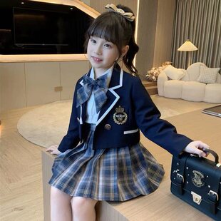 儿童JK制服女童学院风套装2026春季新款中大童西装外套园服百褶裙