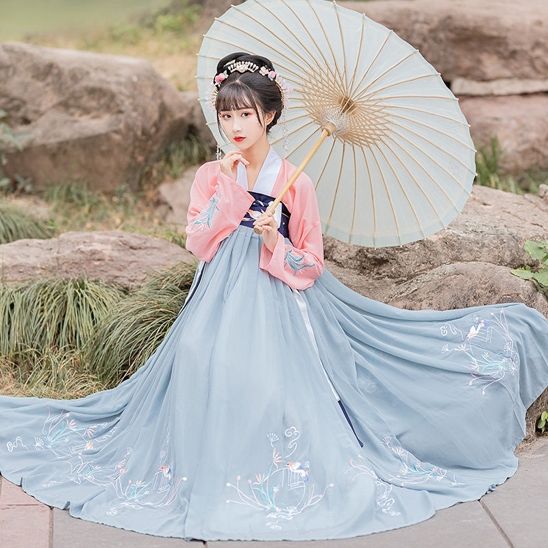 原创汉服女中国风古装刺绣淡雅超仙气飘逸春秋冬日常学生齐胸襦裙