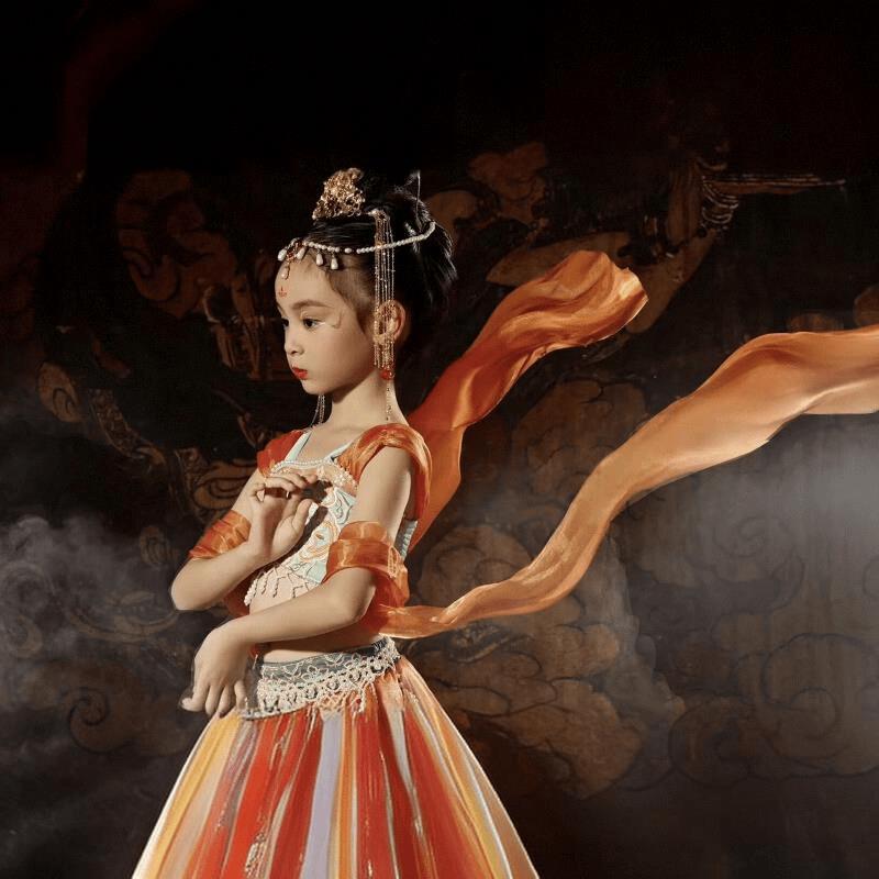 儿童古典舞敦煌舞蹈服反弹琵琶女童飘逸民族中国风飞天乐鼓演出服图片