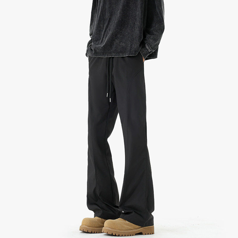 复古黑色阔腿裤男春秋宽松抽绳微喇裤潮牌工装直筒休闲裤显高款,男装,休闲裤,淘宝优惠券,粉丝福利购,淘宝优惠卷