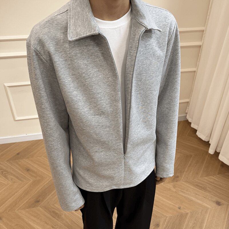 浅灰色美式假两件卫衣男生春装穿搭设计感翻领polo衫套头正肩外套