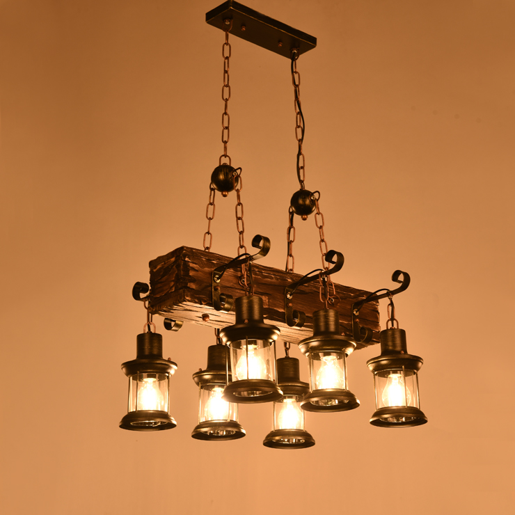 美式乡村复古实木吊灯客厅灯餐厅灯咖啡厅吊灯酒吧网伽loft吊灯