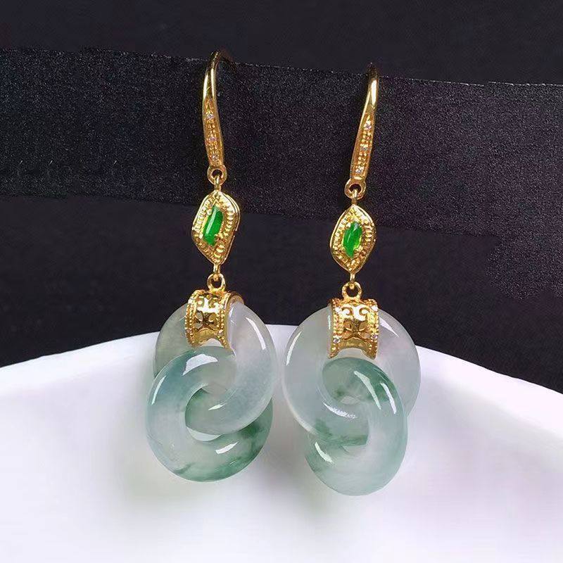 平安吉祥耳坠复古镶嵌天然石头双环耳环气质优雅个性饰品宝石