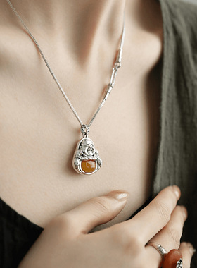 925银蜜蜡项链复古新中式