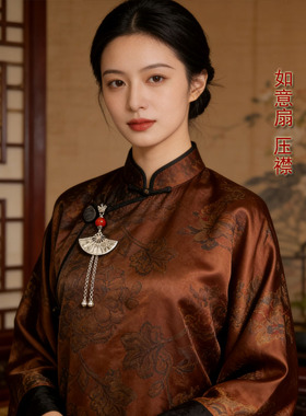 红依新中式如意扇子银饰压襟挂件