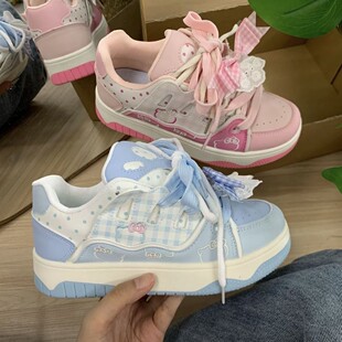 厚底休闲小众蝴蝶结百搭板鞋 韩版 新款 女2026春季 多巴胺面包小白鞋