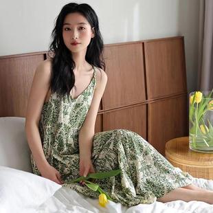 薄荷曼波帶胸墊吊帶睡裙女士款 可外穿夏天連衣裙 仿棉睡衣大碼 夏季