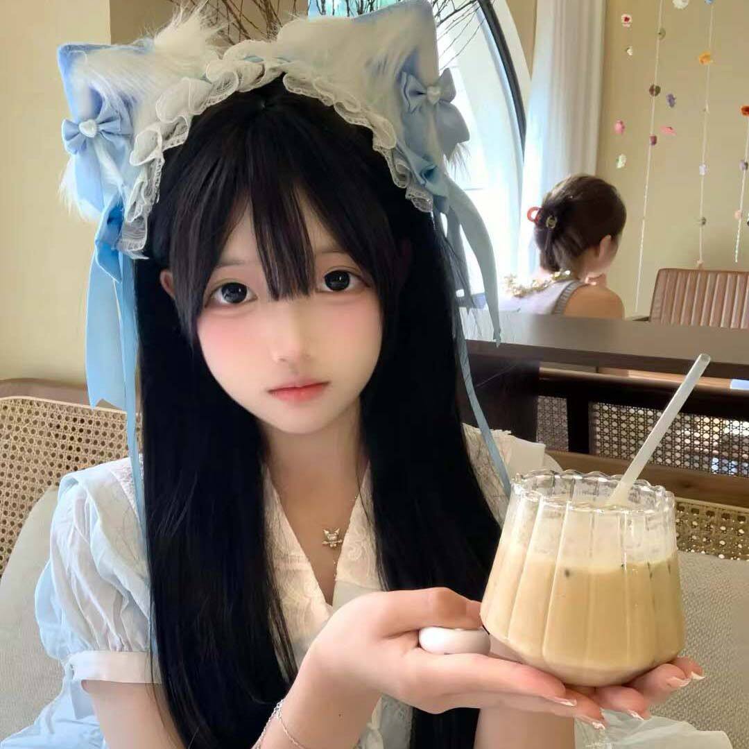 蓝色洛丽塔cos猫耳朵发夹可爱猫娘兽耳蝴蝶结发带高级感少女头饰
