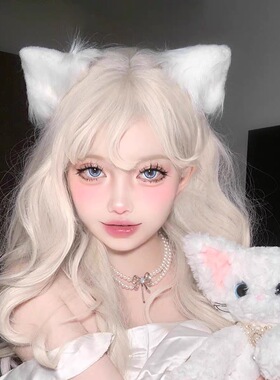 白色毛绒猫耳朵头饰发夹女cos圣诞节立体兽耳KC可爱lolita发饰装