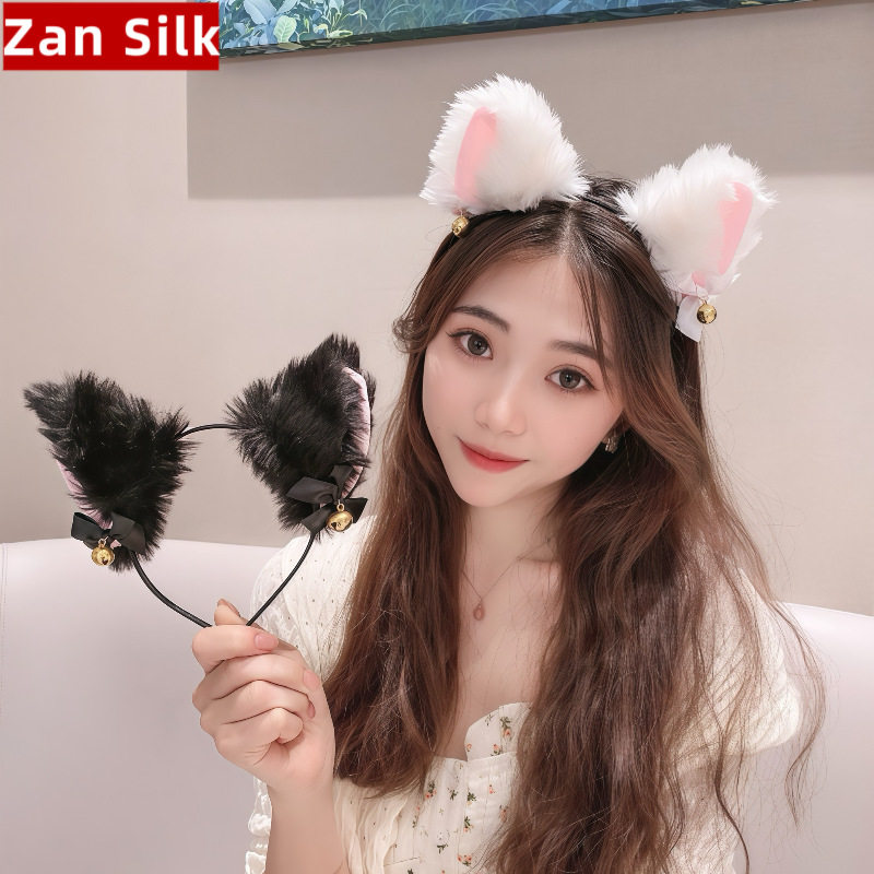 可爱猫耳朵发箍发夹女式毛绒蝴蝶结铃铛头饰猫咪发饰情趣饰品头箍