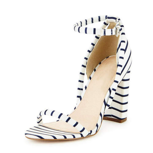跨境欧美时装凉鞋 条纹搭扣粗跟女鞋亚马逊 sandals block heels
