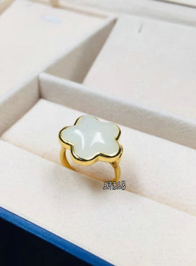 925白玉镀金梅花活口戒指自然