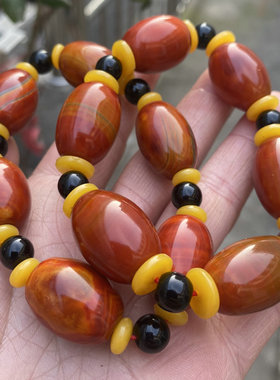 战国红色玛瑙桶珠手链鸟蛋形手串
