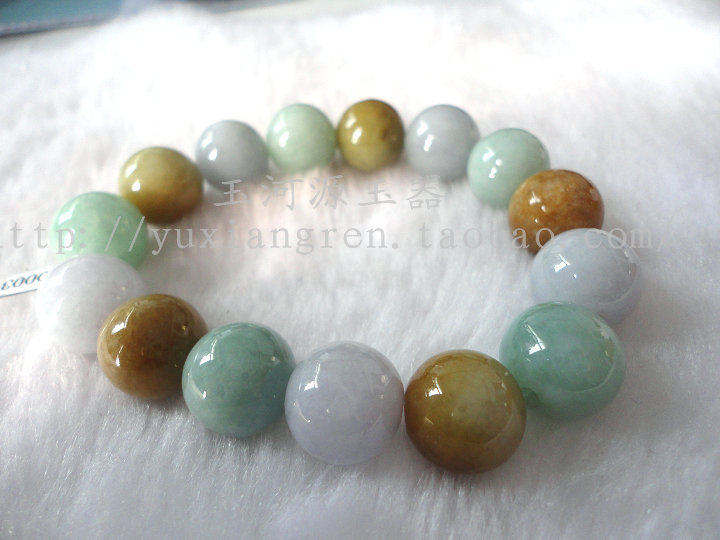 缅甸玉翡翠a货三色玉石三彩圆珠