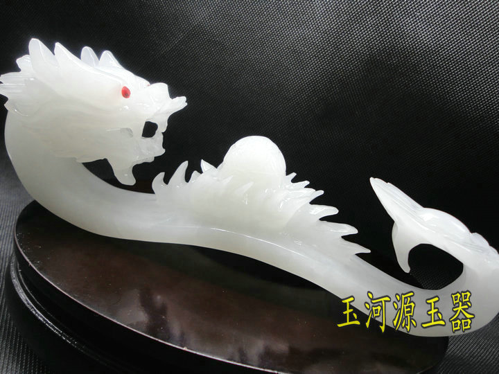 天然阿富汗a货精雕白玉龙头如意摆件家居品玉石玉器办公商务摆件