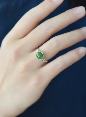 纯银和田玉民族风戒指指环