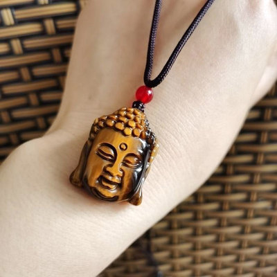 天然虎睛石吊坠木变石虎眼石佛头