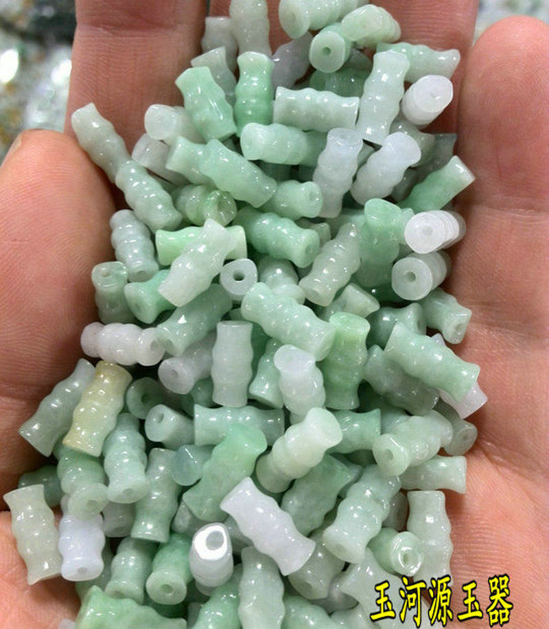 DIY配饰配件搭档6*9MM翡翠玉石A货竹节豆青种单珠散珠步步高