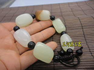 掌柜哭了赔钱促销天然带皮籽料玉路路通手链 阿富汗玉原石手串男