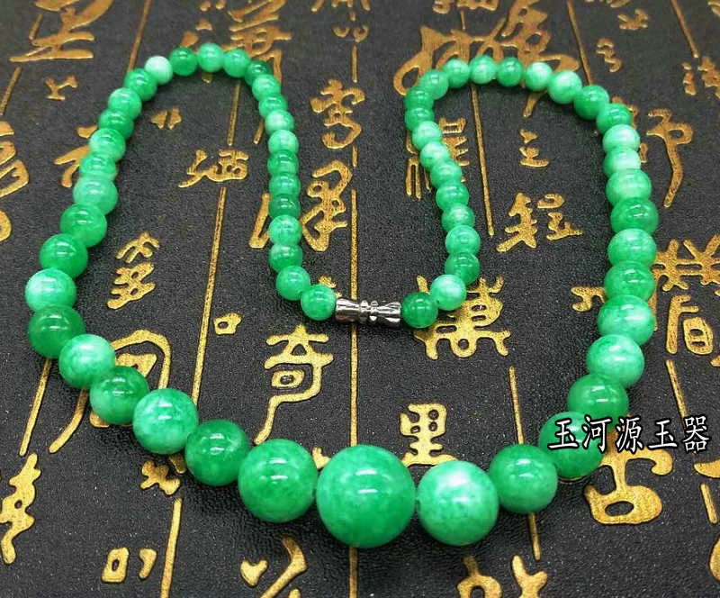 天然苹果玉绿马来玉韩玉塔链圆珠项链女款公主链百搭款国画晕染