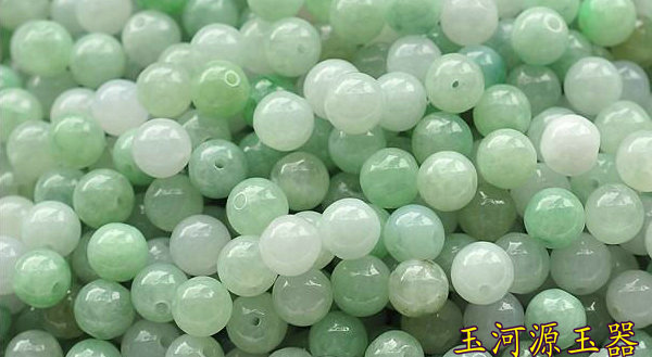 正品DIY配件散珠子9mm-10mm 天然A货翡翠玉珠豆青种圆珠子手链珠