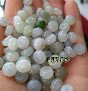 正品天然新疆和田玉算盘珠子青花籽料青白玉散珠隔片DIY好材料