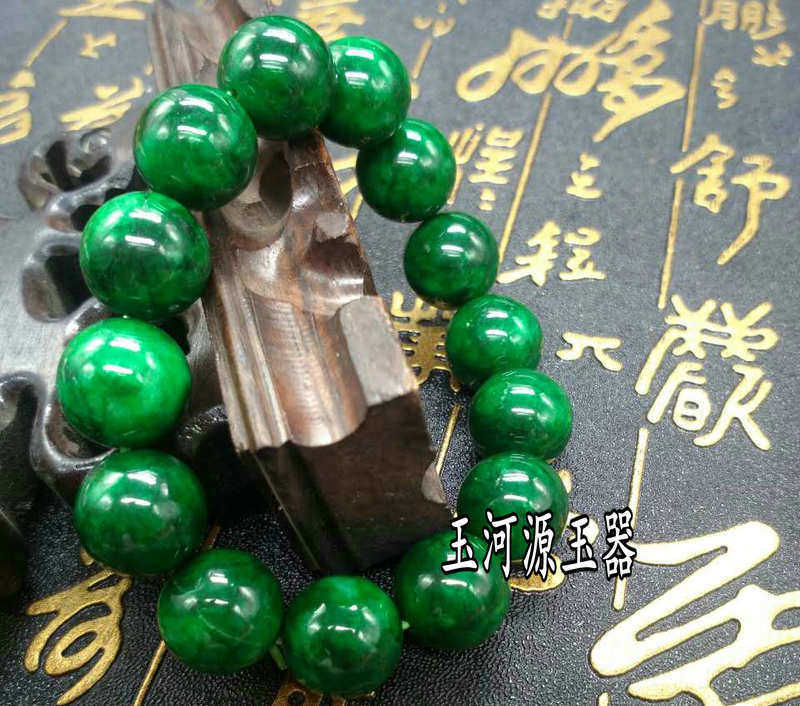 原矿翡翠玉铁龙生甘青圆珠手链 干青手链手串手珠包快递