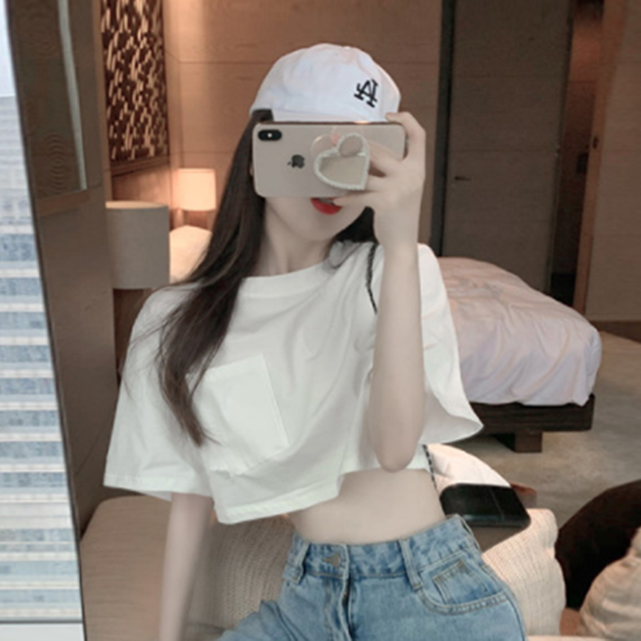 高腰露脐爵士舞演出服短袖T恤