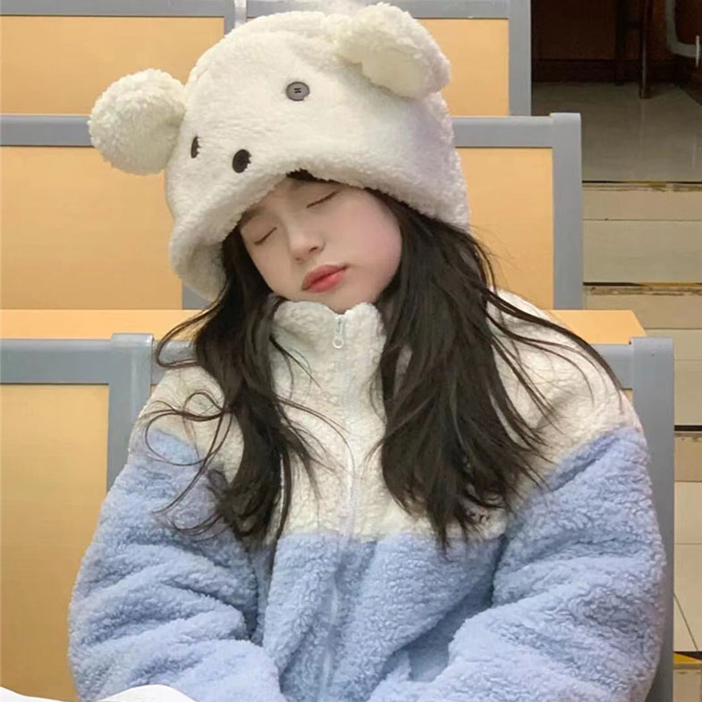 加绒加厚卫衣女羊羔绒外套初中女生上衣服高中学生可爱耳朵帽衫冬