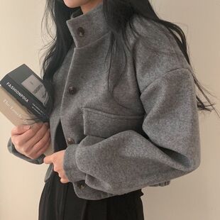 春秋学院风初中生呢子大衣女潮冬高中学生少女小个子短款毛呢外套