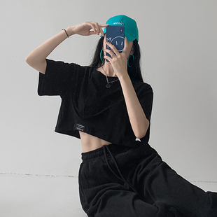 辣妹爵士舞服装露脐短袖T恤女嘻哈风格跳舞jazz女装舞蹈服上衣夏