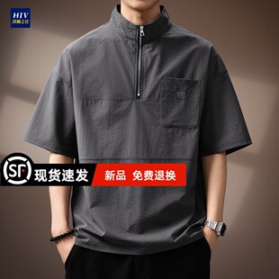 速干短袖 官方旗舰店高端日系复古泡泡肌理感工装 薄款 Polo衫 男夏季