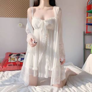 新款 2025春季 宫廷风甜美网纱睡衣女性感吊带睡裙雪纺睡袍两件套