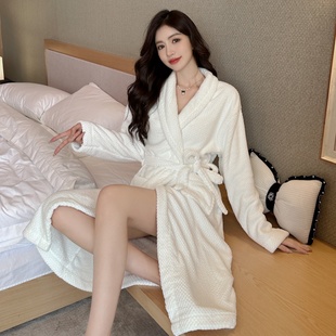珊瑚绒睡衣女款冬季性感睡袍加厚保暖秋冬2025新款中长款浴袍睡裙