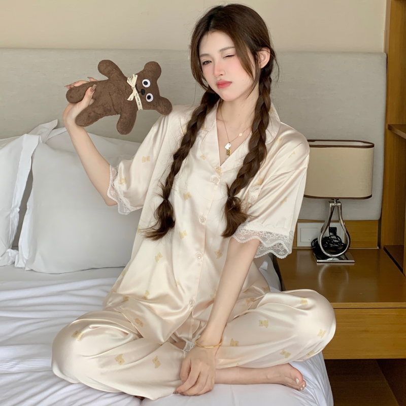 夏季冰丝凉感短袖长裤甜美家居服