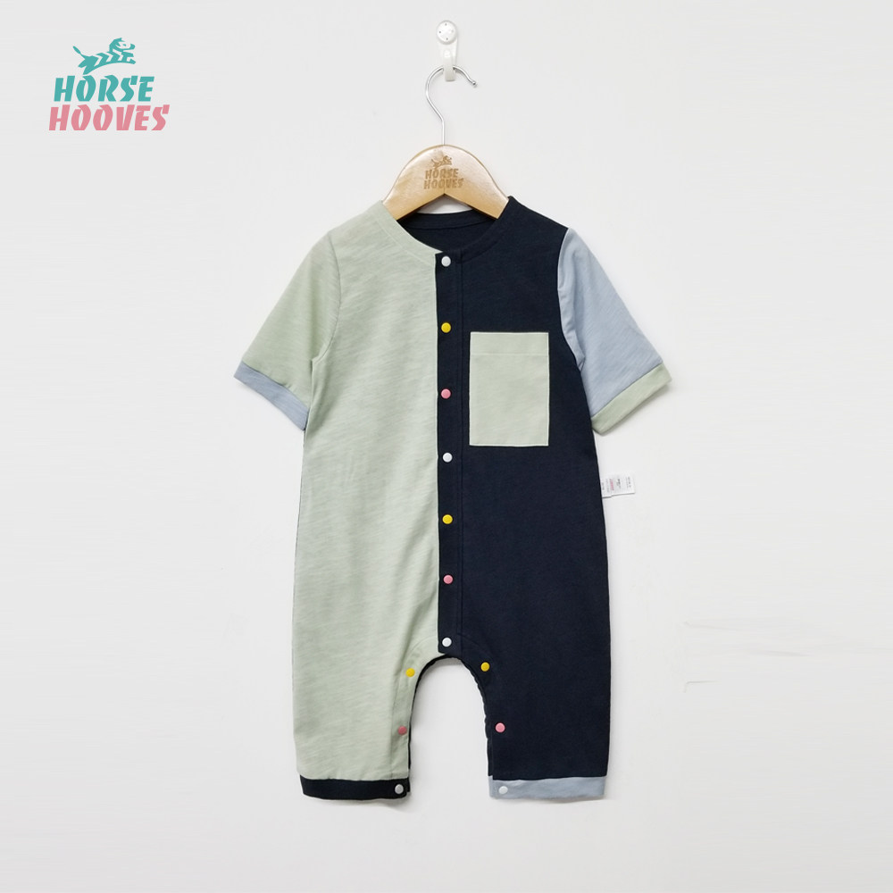 婴儿宝宝夏季纯棉拼色爬服短袖