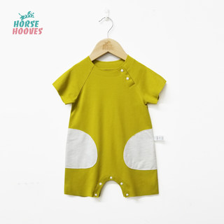 HorseHooves好肤丝原创设计纯棉婴儿毛边夏季口袋撞色短袖连体衣