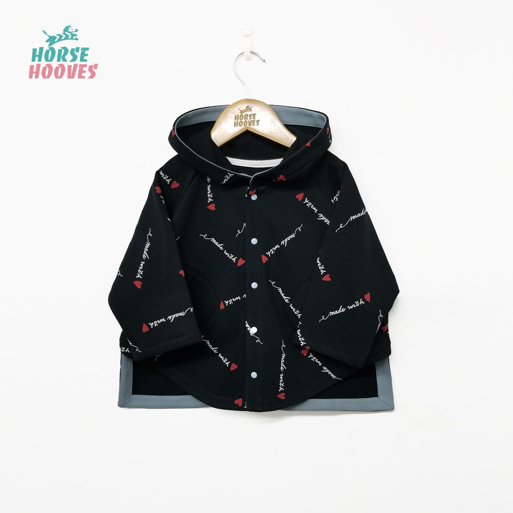 horsehooves原创设计婴儿宝宝春秋防风外套斗篷o型蝙蝠型带帽黑色