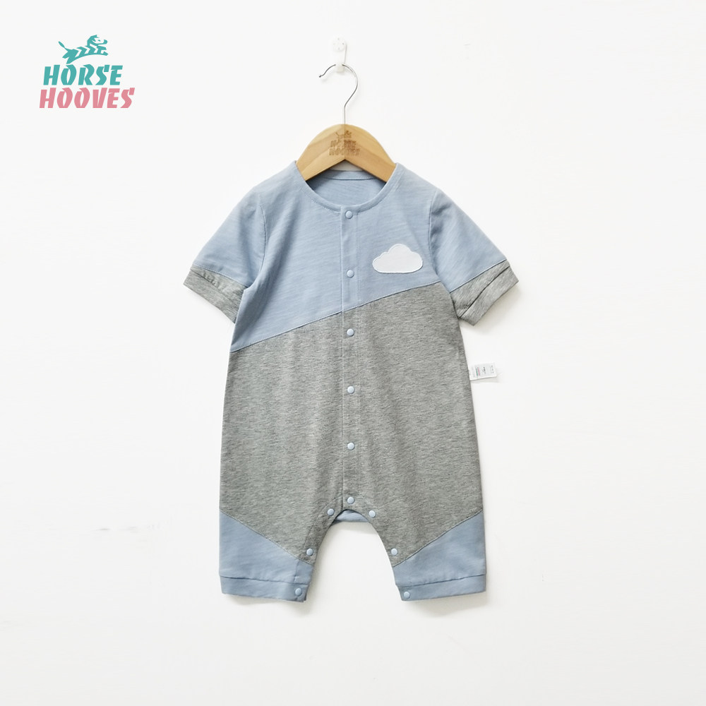 horsehooves原创婴儿宝宝夏季拼色短袖薄纯棉云朵连体爬服