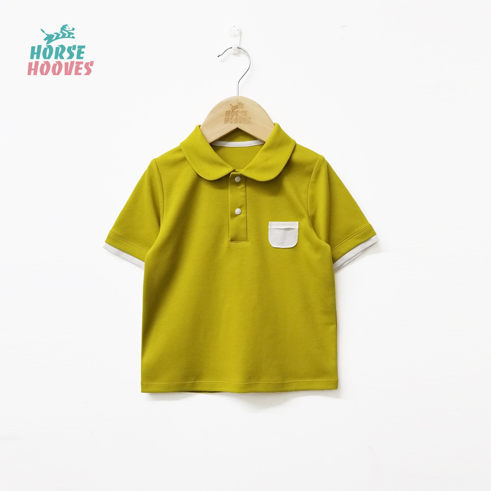 horsehooves婴幼原创宝宝纯棉姜黄色Polo短袖口袋T恤夏季休闲圆领