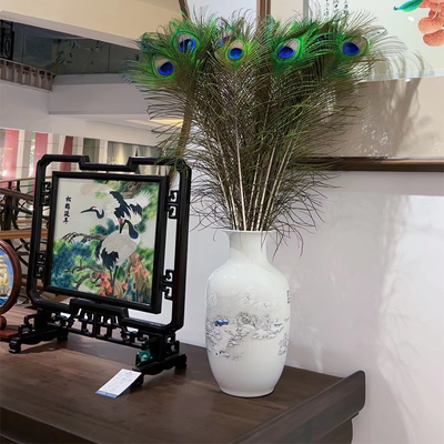孔雀羽毛装饰品中式客厅摆件玄关