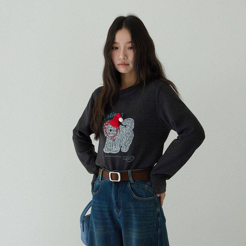 立体圣诞帽子德绒长袖T恤洋气加绒保暖修身打底衫11084强明女装