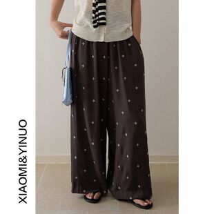 韩版设计感印染花纹宽松高腰阔腿裤女夏防晒清凉裤子3079强明女装