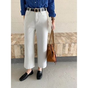 强明女装 ZY3190 老钱灰高腰直筒显瘦九分牛仔裤 早秋新款