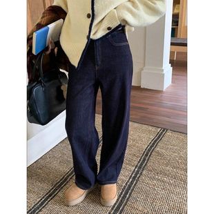 ZY3601强明女装 经典 直筒薄绒牛仔裤 梨形身材窄版 丹宁蓝