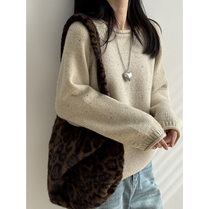 言双韩系圆领套头毛衣女冬季软