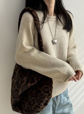 韩系圆领套头毛衣冬季软糯慵懒宽松外穿保暖针织上衣P276强明女装