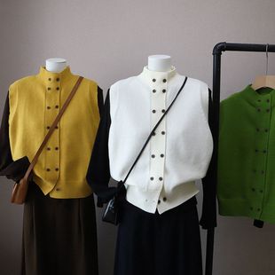 2025秋冬新款韩版内搭打底衫立领针织马甲时尚两件套5724强明女装